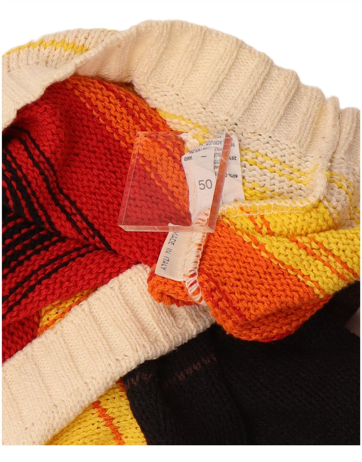Vintage hombres V-cuello jumper suéter IT 50 medio multicolor rayas