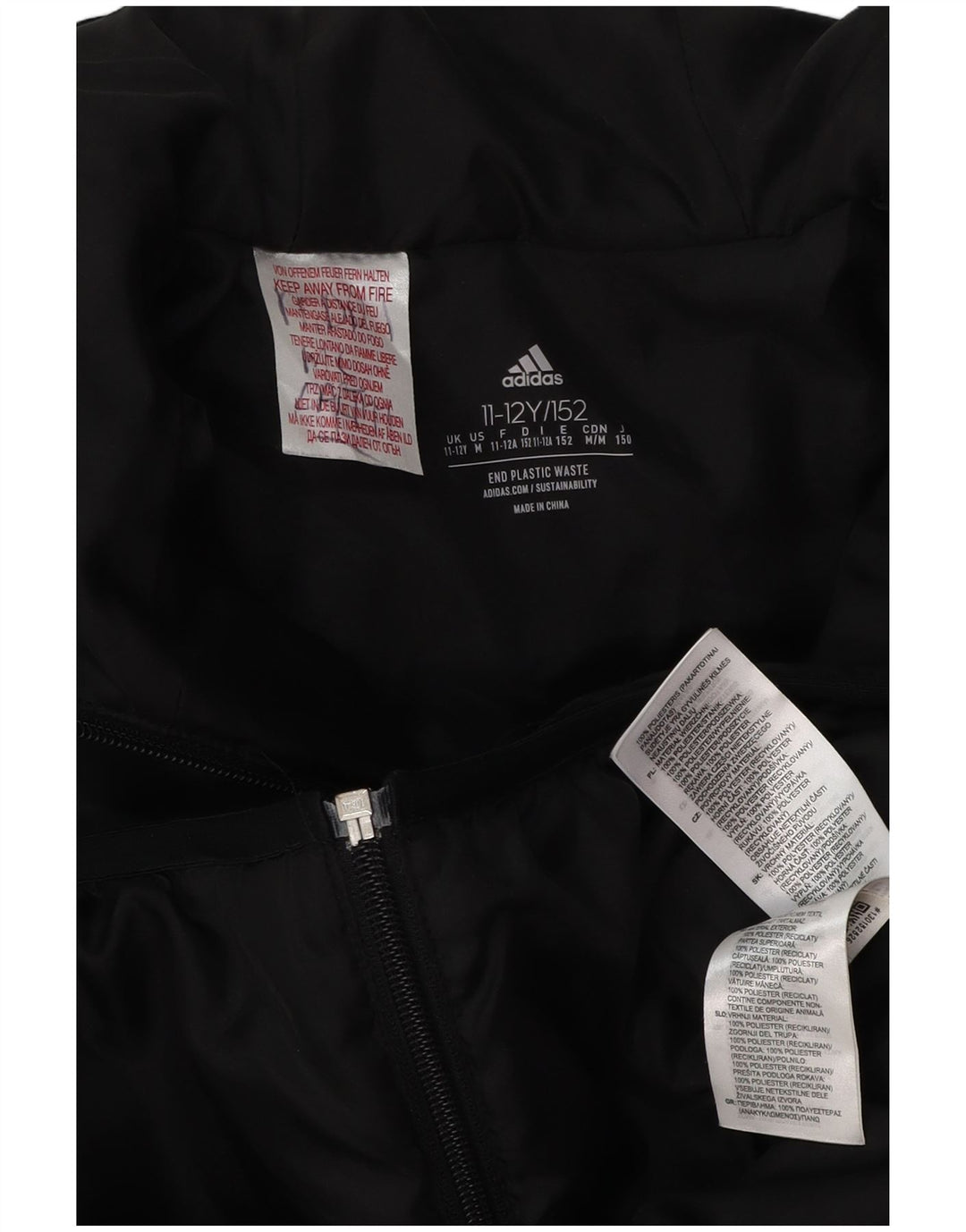 ADIDAS Chaqueta acolchada con capucha para niño 11-12 años Negro Poliéster