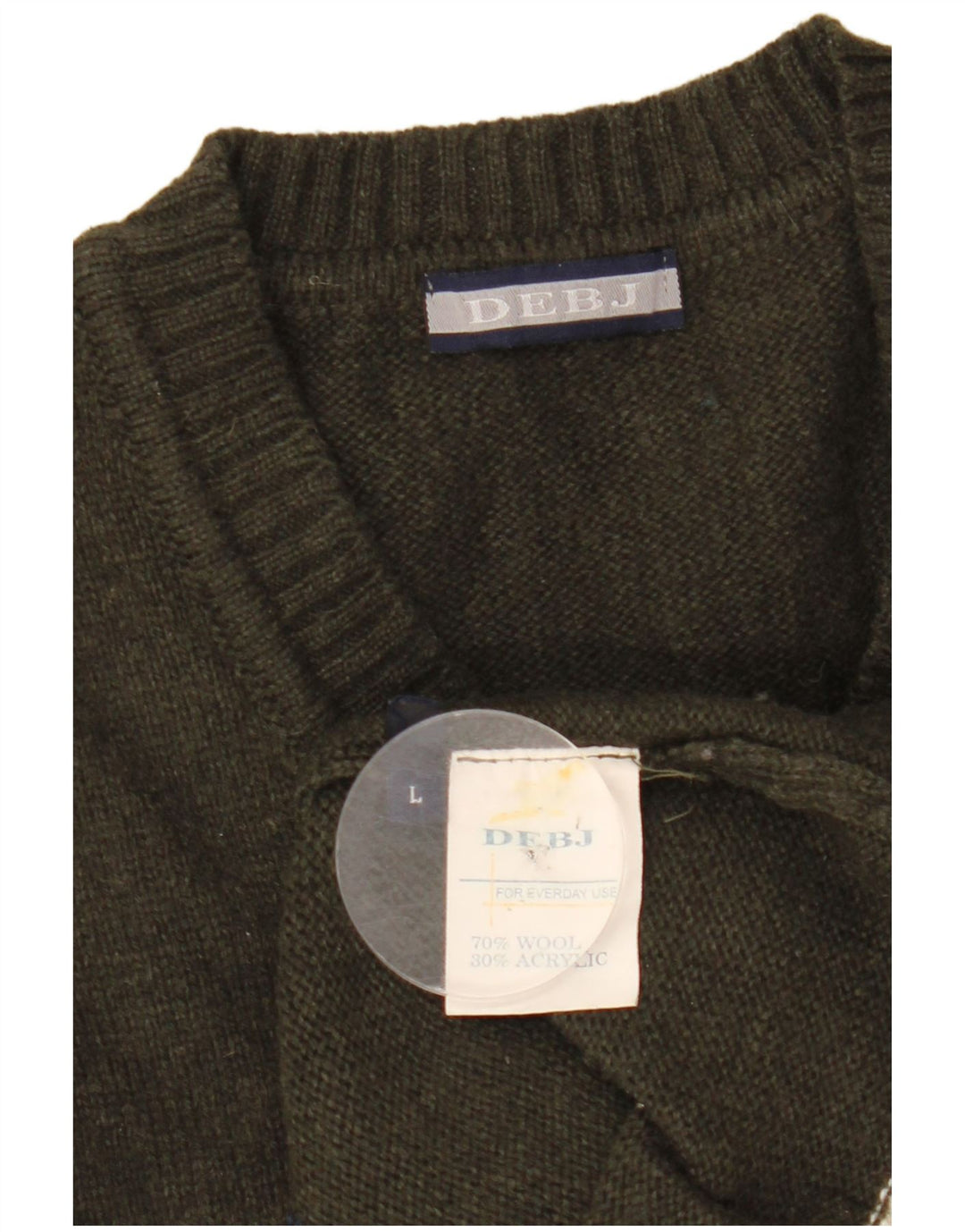Vintage hombres V-cuello jumper suéter grande caqui Argyle/diamante lana