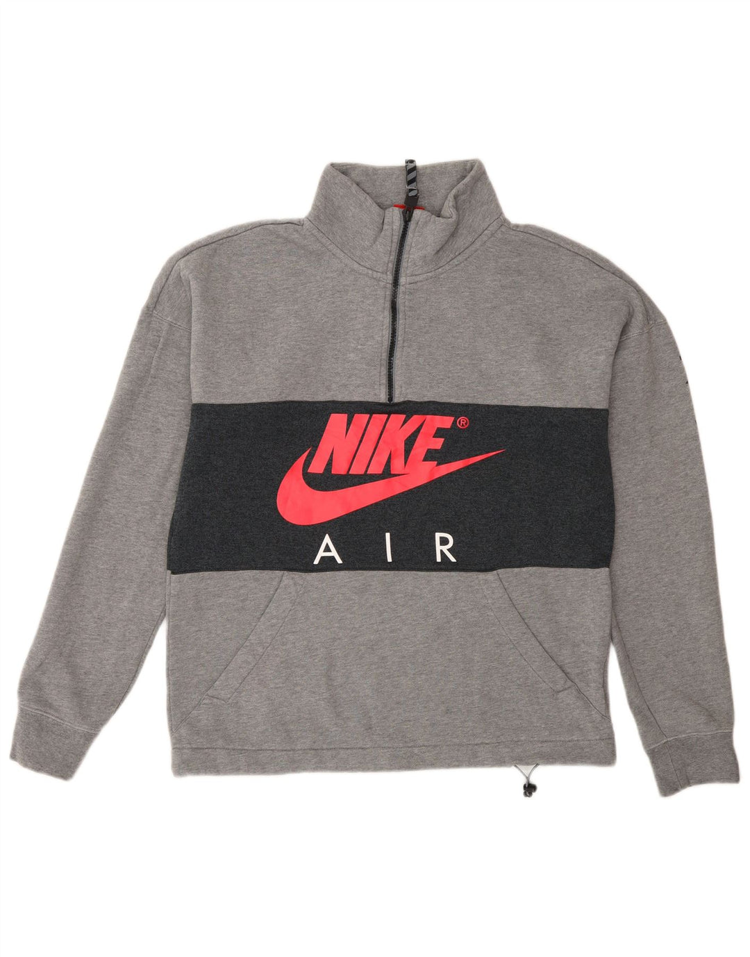 Nike Sudadera con gráfico y cuello con cremallera para hombre, jersey pequeño de algodón gris con bloques de color