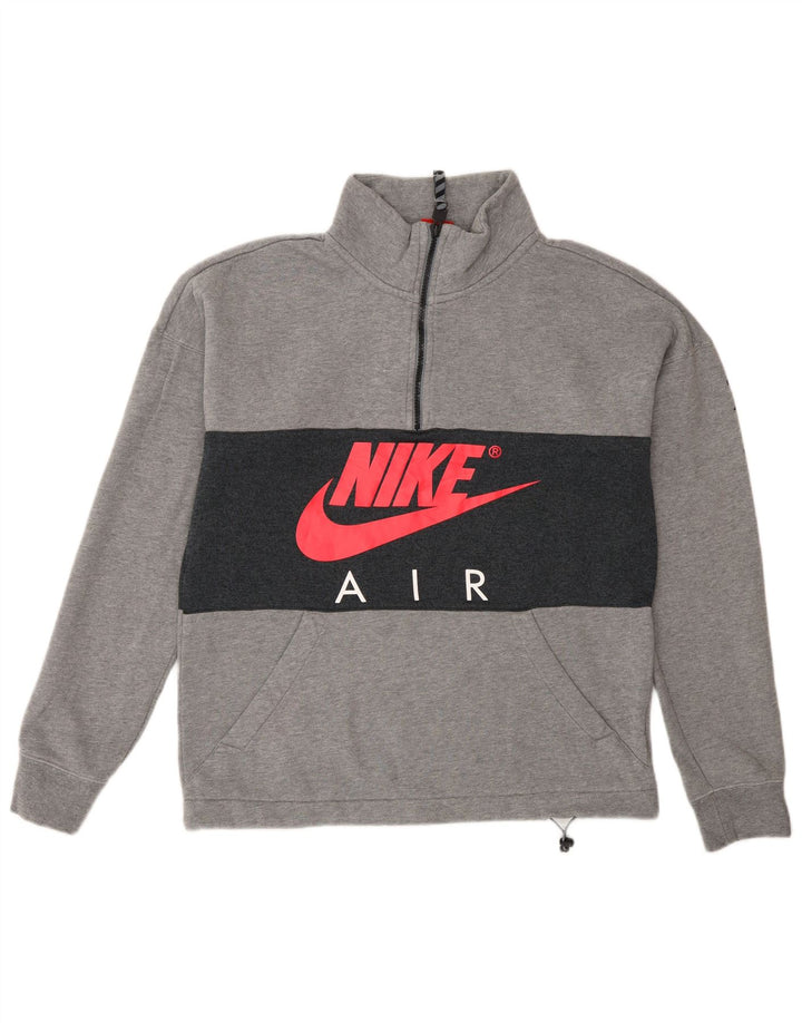 Nike Sudadera con gráfico y cuello con cremallera para hombre, jersey pequeño de algodón gris con bloques de color