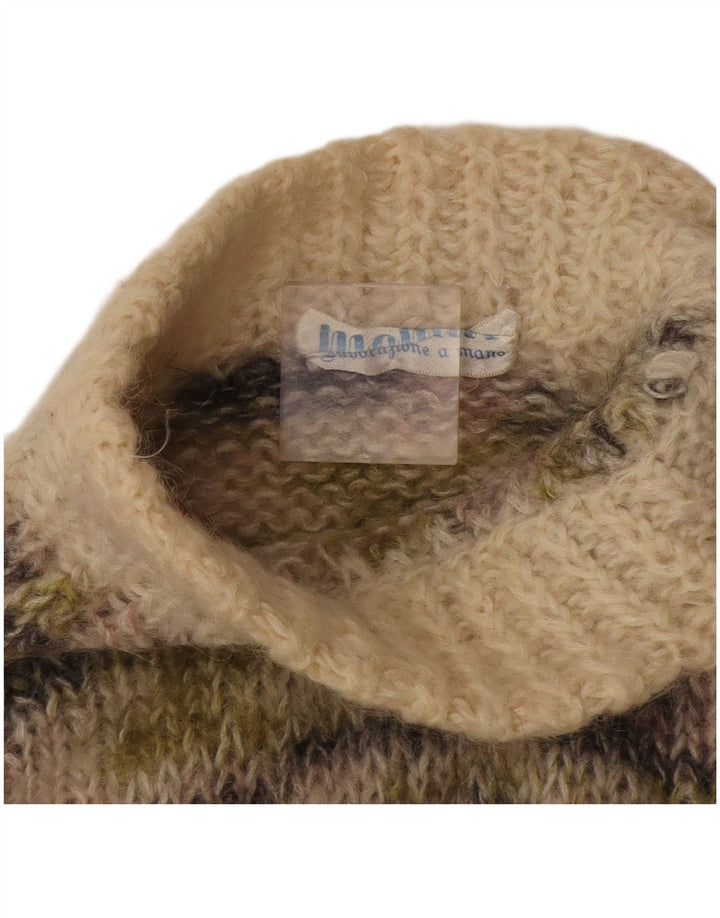 Vintage mujer cuello tortuga jersey suéter Reino Unido 12 medio beige moteado
