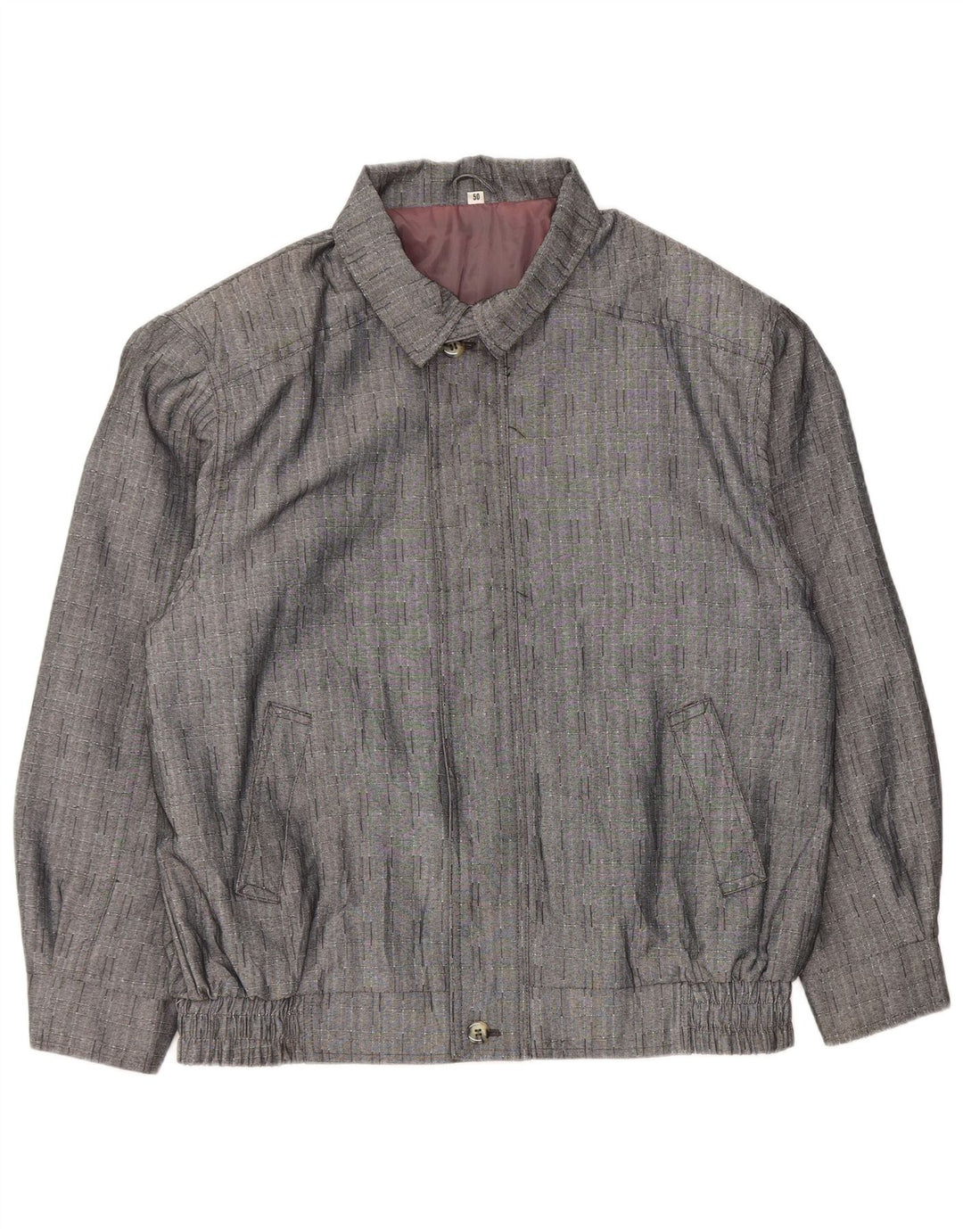 Chaqueta bomber vintage para hombre IT 50 Poliéster a cuadros gris grande