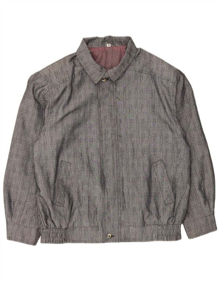 Chaqueta bomber vintage para hombre IT 50 Poliéster a cuadros gris grande