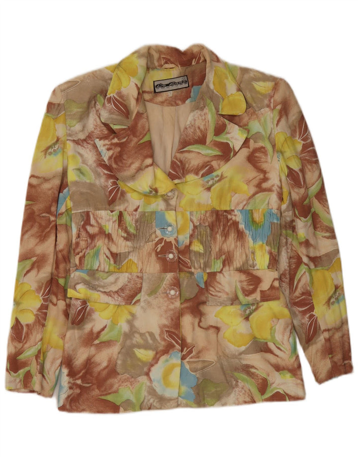 Vintage mujer 4 botones Blazer chaqueta Reino Unido 10 pequeño multicolor floral