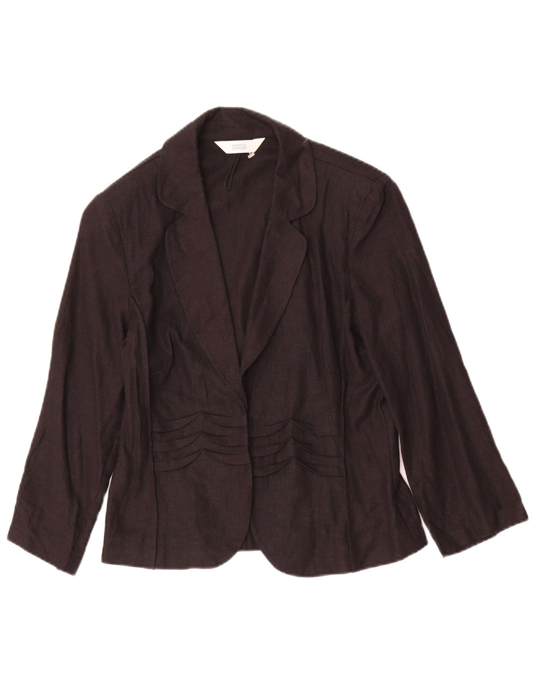 Marks & Spencer Chaqueta Blazer de Manga 3/4 para Mujer UK 8 Small Lino Negro