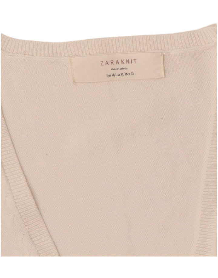 Zara Mujer Cárdigan Suéter UK 12 Mediano Blanco