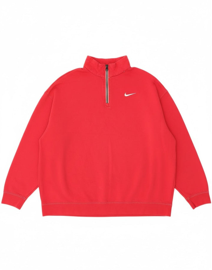 Nike - Sudadera extragrande con cuello y cremallera para mujer, talla 40, algodón rosa mediano