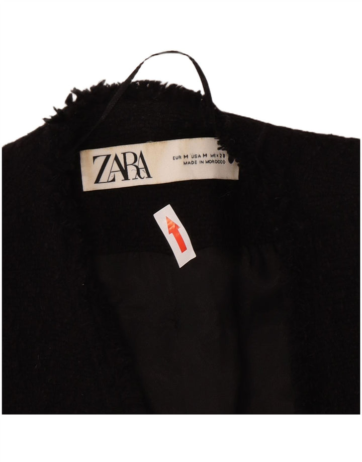 Zara Chaqueta Blazer De Doble Botonadura para Mujer UK 12 Mediana Algodón Negro