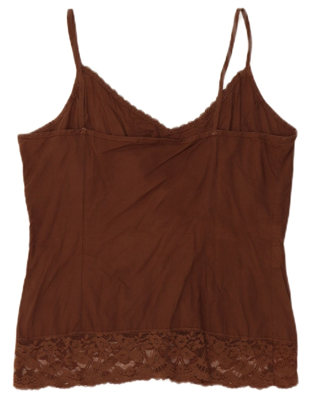 Benetton Top Corto De Tirantes Mujer UK 42 Algodón Marrón Medio