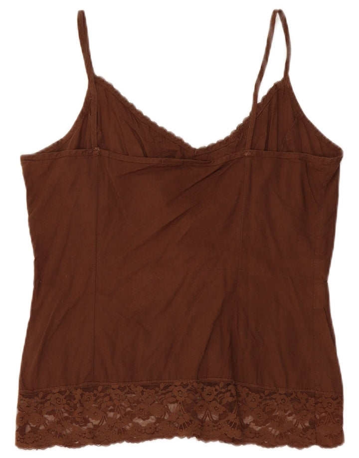 Benetton Top Corto De Tirantes Mujer UK 42 Algodón Marrón Medio