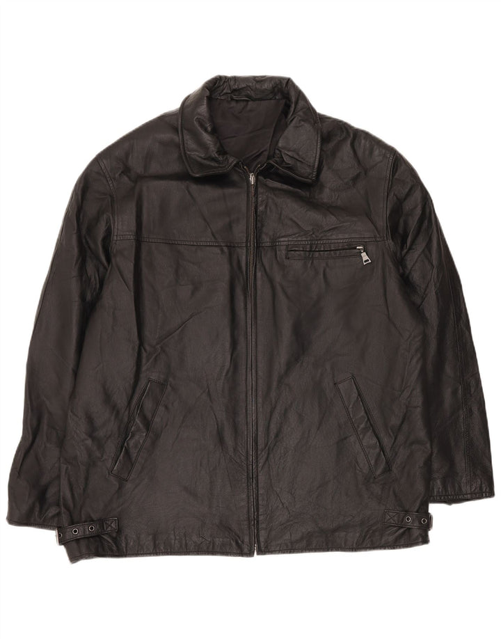 ANGELO LITRICO Chaqueta de cuero para hombre UK 42 XL Cuero negro