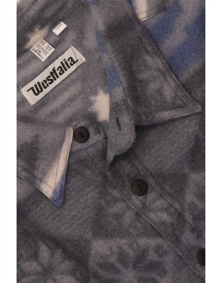 Vintage hombres polar camisa Reino Unido 15 poliéster geométrico gris medio