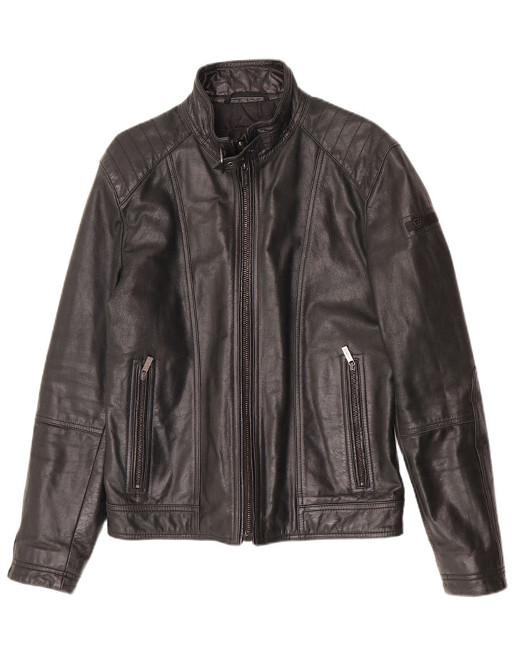 Strellson Chaqueta de cuero para hombre UK 38 Medium Black Leather