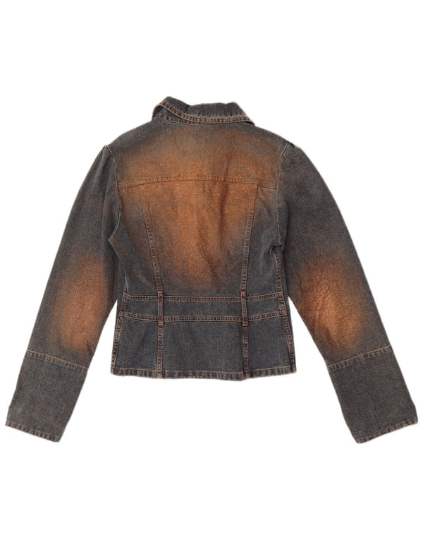 Vintage mujer chaqueta de mezclilla Reino Unido 10 pequeño azul colorblock algodón