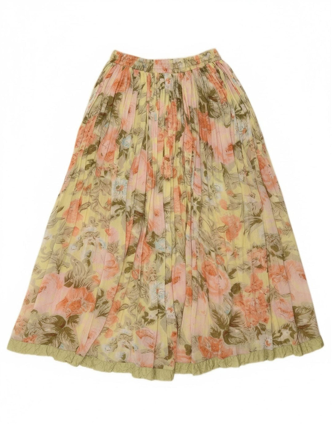 Vintage mujer falda plisada W26 pequeño verde floral