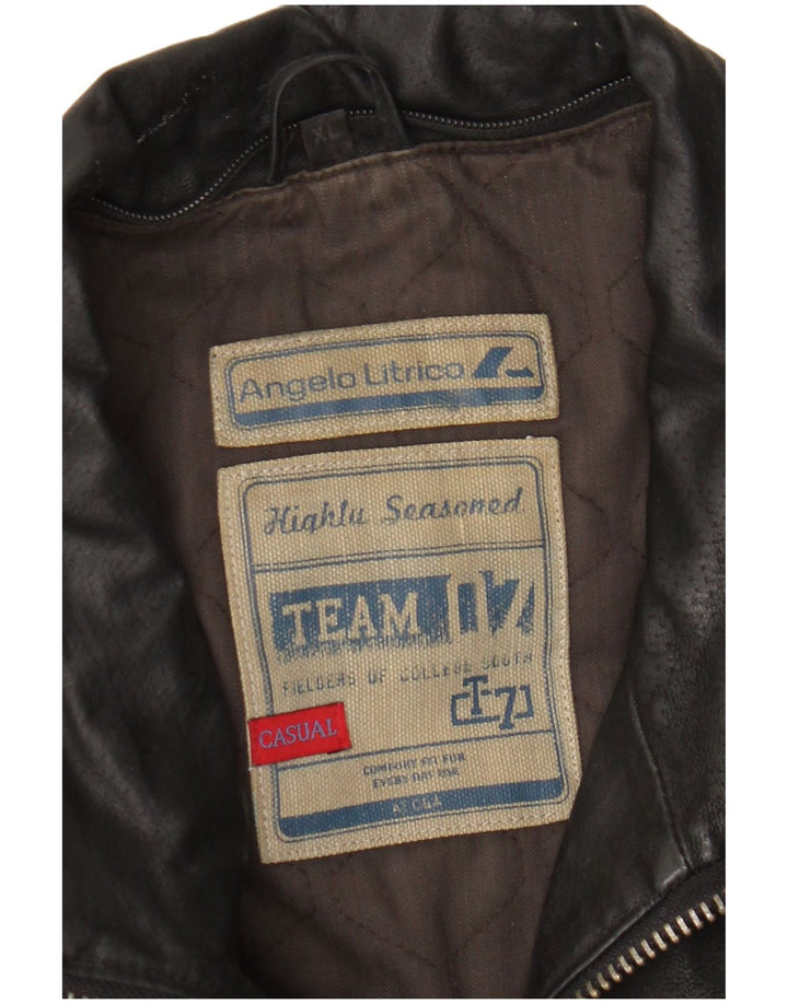 Angelo Litrico Chaqueta de cuero para hombre UK 42 XL Cuero negro