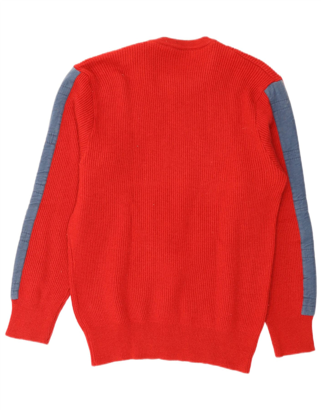 VINTAGE Jersey de cuello redondo para hombre IT 52 Lana roja grande con bloques de color