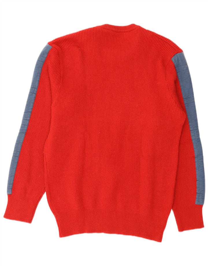 VINTAGE Jersey de cuello redondo para hombre IT 52 Lana roja grande con bloques de color