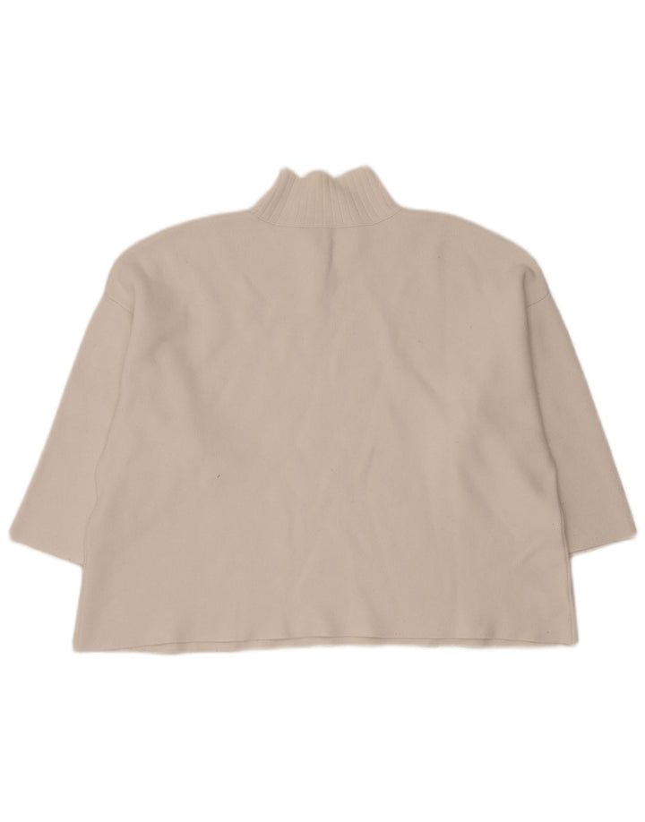 Zara Suéter tipo jersey con cuello alto y corte extragrande para mujer, talla 40, tamaño mediano, blanco