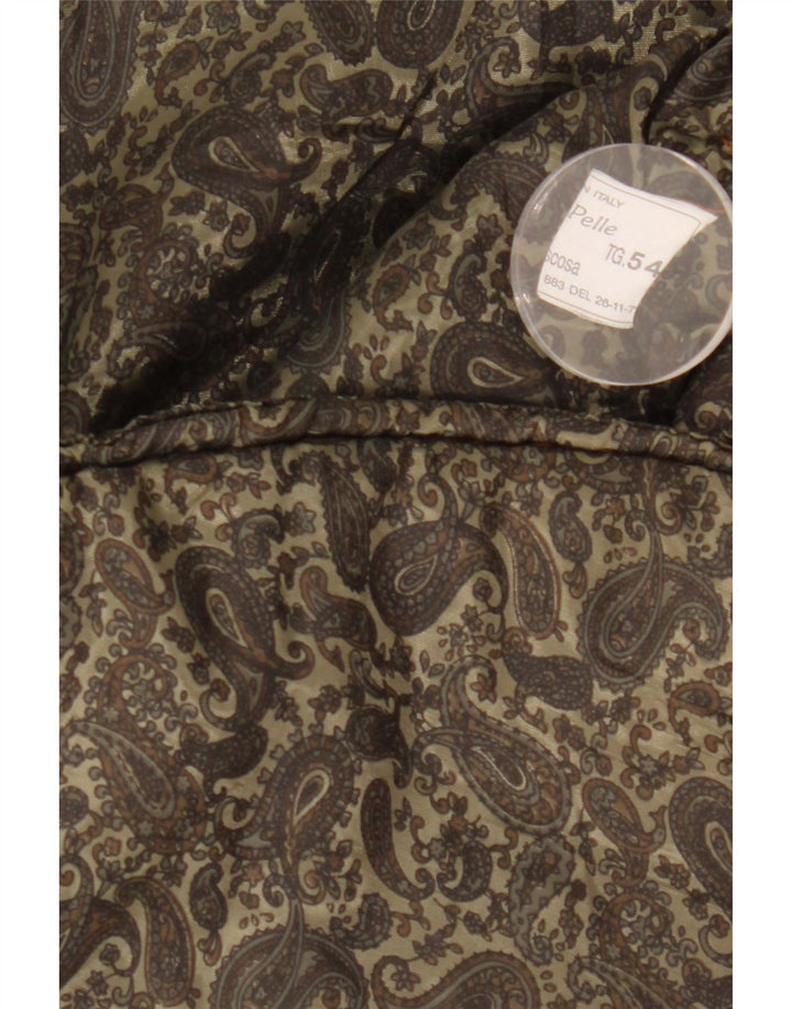 VINTAGE Chaleco acolchado de ante para hombre IT 54 2XL Marrón Paisley Cuero