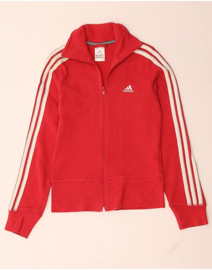 Adidas Mujer Chándal Top Chaqueta Reino Unido 8 Pequeño Algodón Rojo