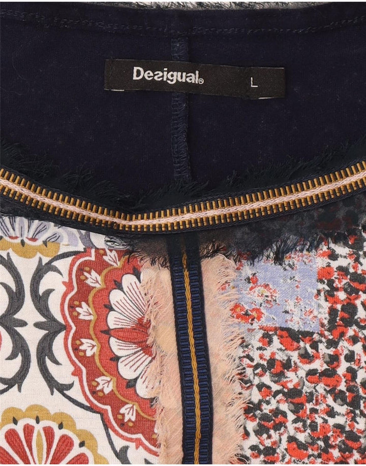 Desigual Mujer Poncho Blusa Top UK 40 Grande Azul Marino Patchwork Bohemio