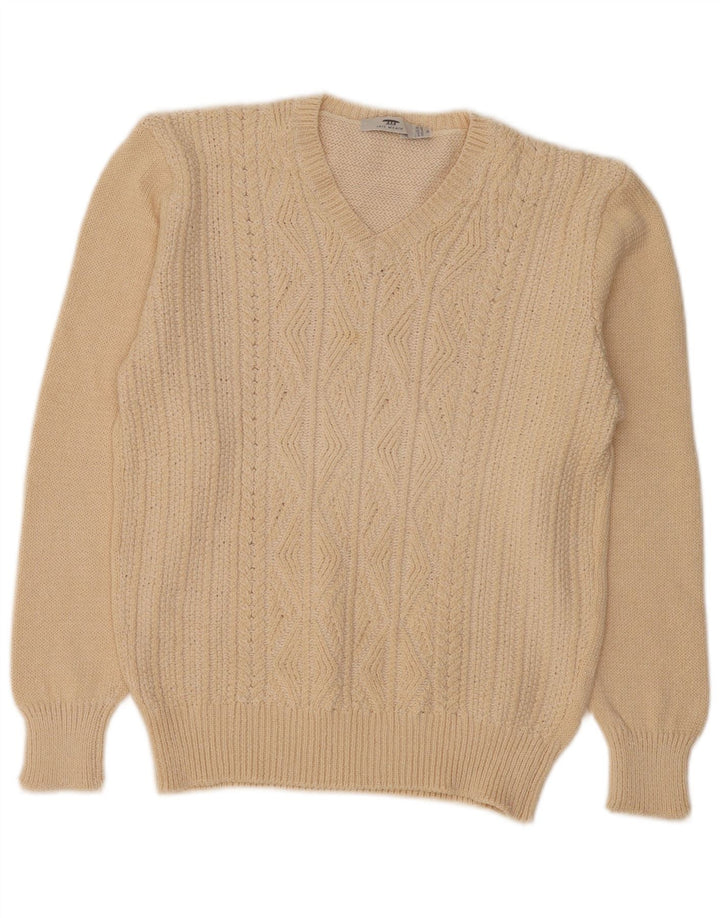 Inis Meain Suéter con cuello en V para mujer UK 44 Medium Beige Argyle/Diamond