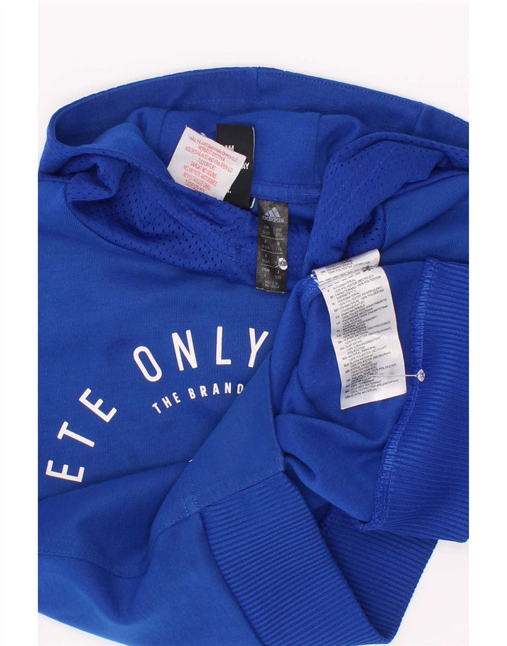 Adidas - Sudadera con capucha para niños, diseño gráfico, 5-6 años, poliéster, azul