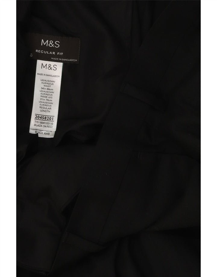 Marks & Spencer Pantalón de traje de corte regular para hombre W34 L31 Poliéster negro