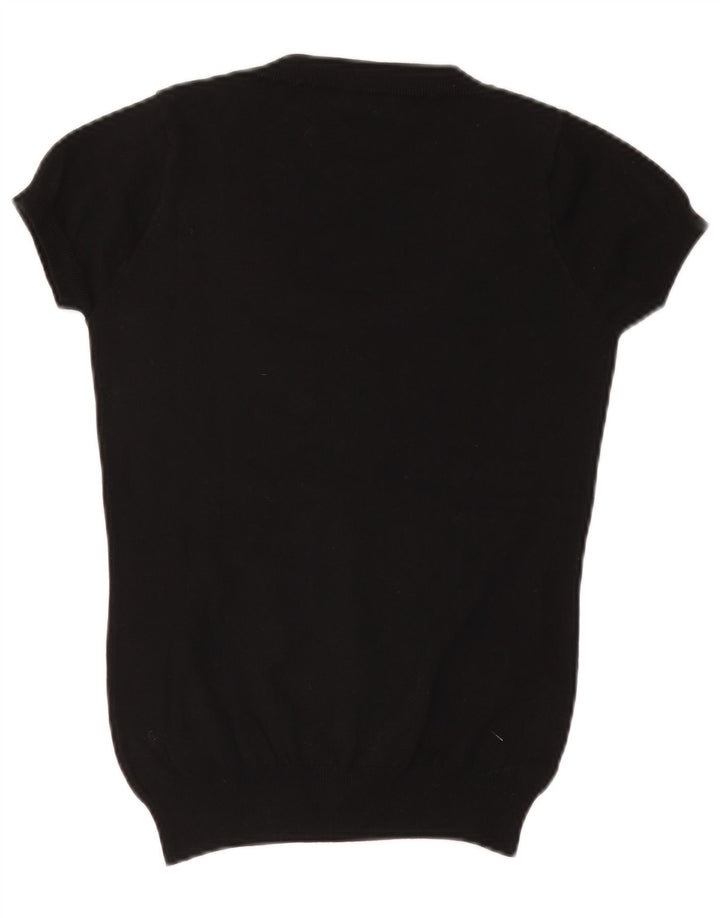 ZARA Jersey corto de manga corta con cuello barco para mujer, talla 40, talla grande, color negro