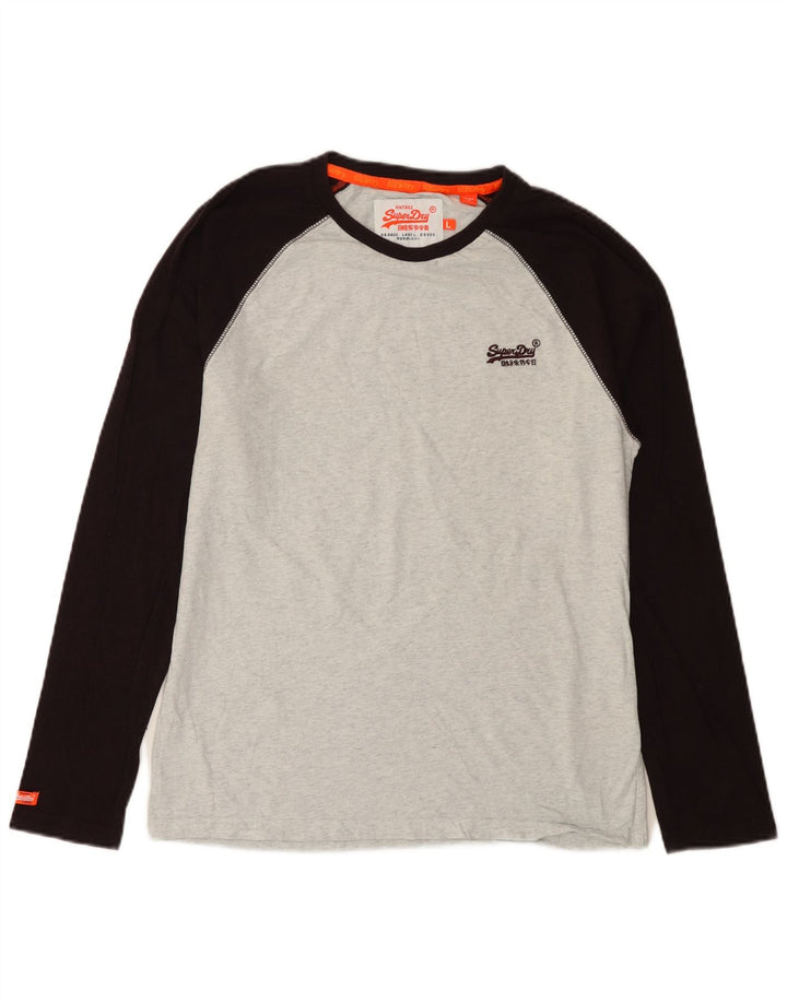 Superdry Hombre Top De Manga Larga De Algodón Color Block Gris Grande