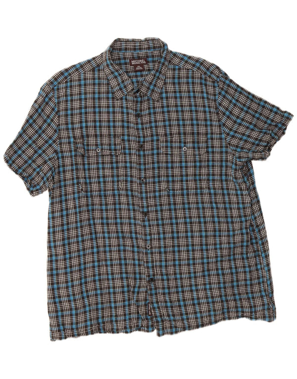 Michael Kors Camisa de manga corta para hombre 2XL Lino a cuadros azules