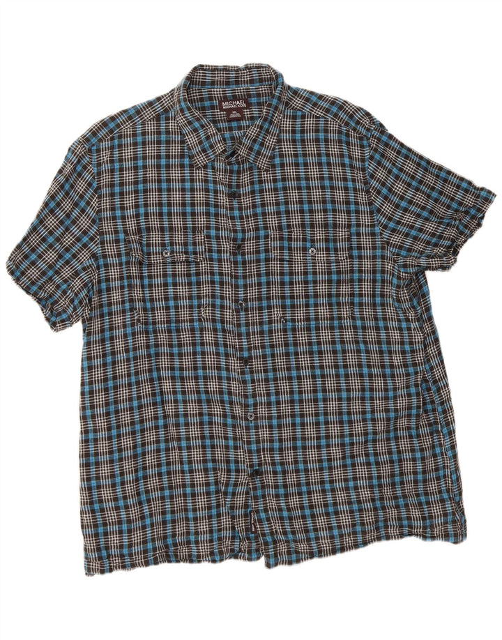 Michael Kors Camisa de manga corta para hombre 2XL Lino a cuadros azules