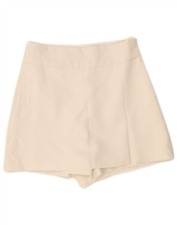 ZARA Mujer Falda Pantalón De Cintura Alta UK 8 Small Poliéster Blanco