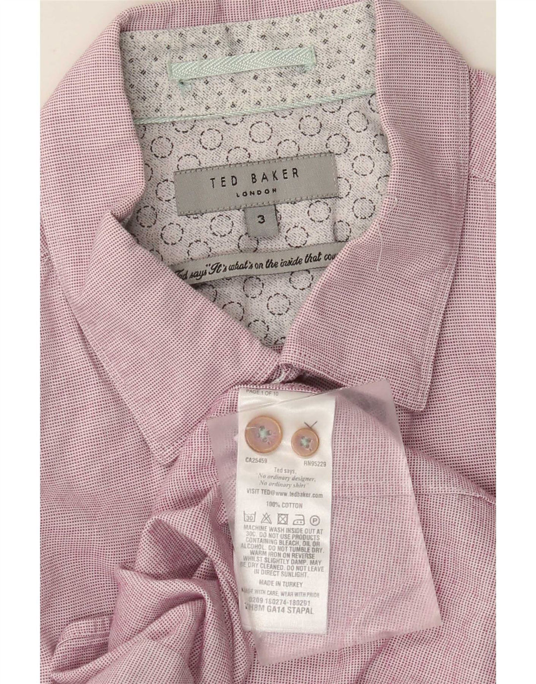 Ted Baker Camisa para hombre Talla 3 Algodón rosa mediano