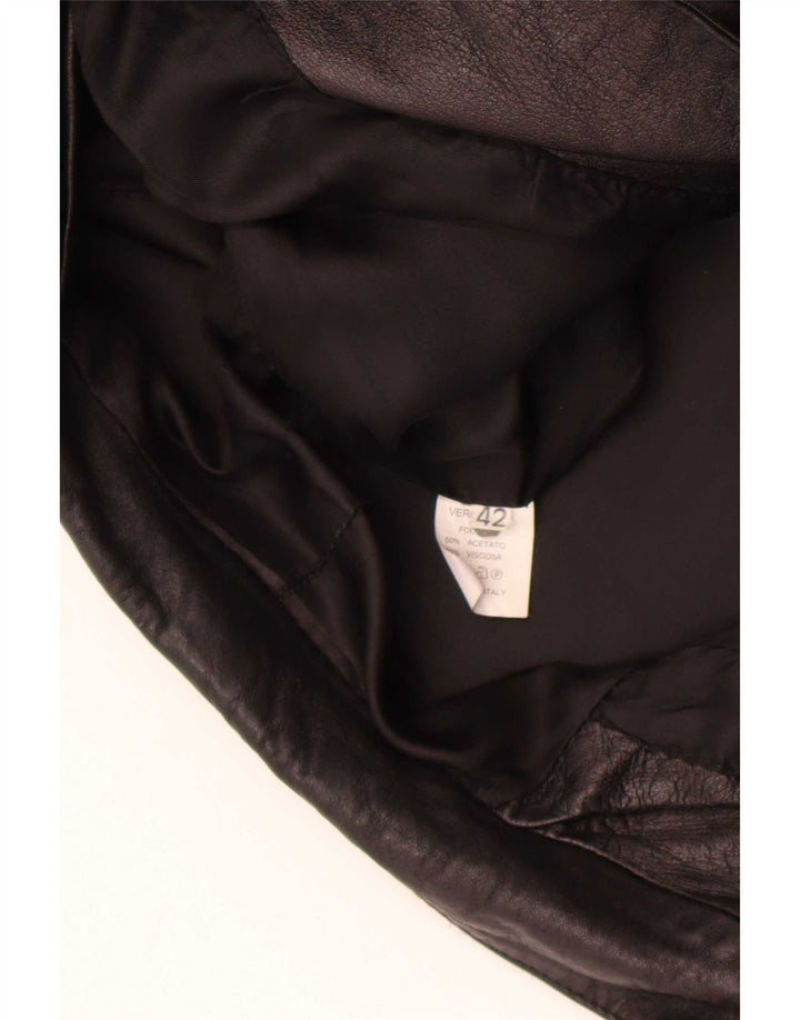 Vintage mujer 1 botón cuero Blazer chaqueta IT 42 medio negro