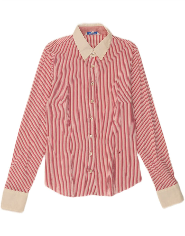 MARELLA Womens Shirt IT 44 Medium Pink Striped Cotton