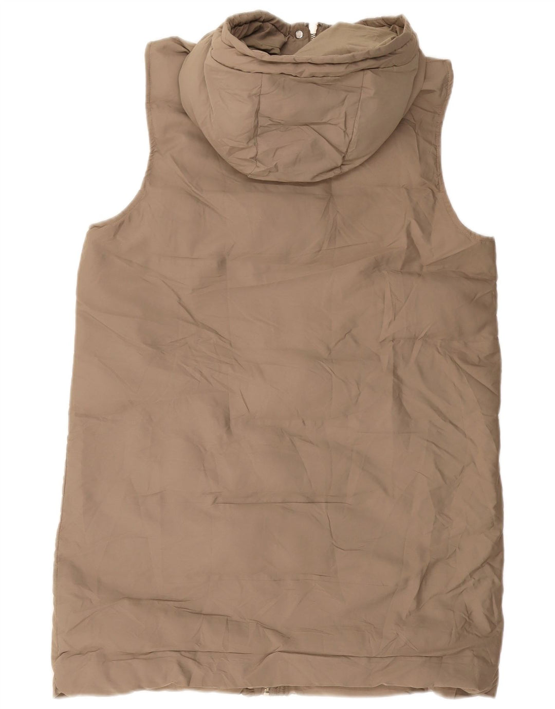 ZARA Mujer Chaleco Largo Acolchado Con Capucha UK 42 Poliéster Beige Medio