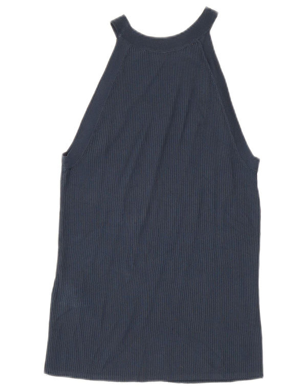 Zara Mujer Halter Top UK 8 Small Azul Marino Viscosa