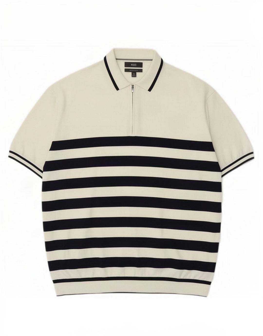 Marks & Spencer - Jersey de cuello polo para hombre, talla 2XL, color blanco a rayas