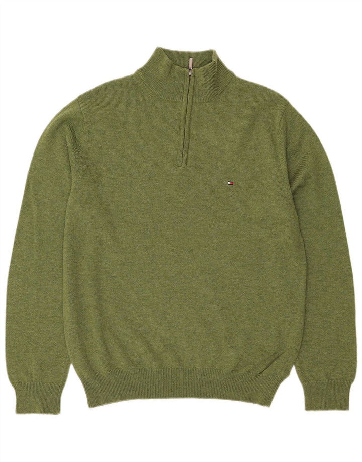 Tommy Hilfiger Jersey con cuello y cremallera de lana de cordero verde medio para hombre