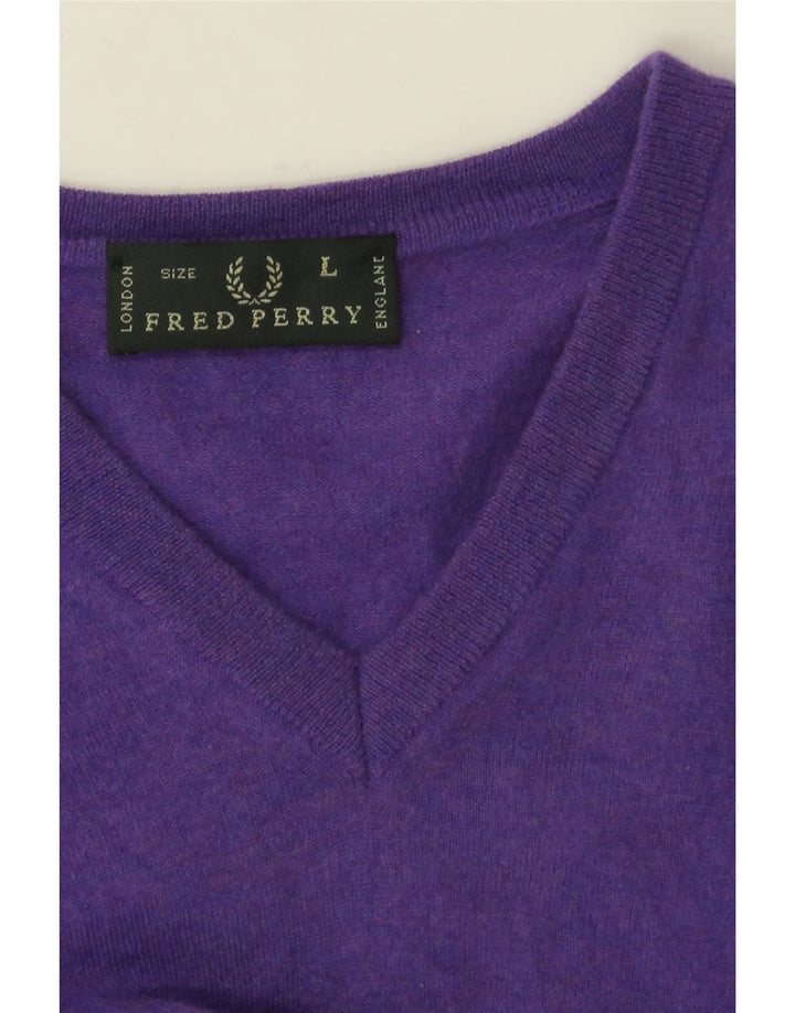 Fred Perry Jersey con cuello en V para hombre, talla grande, color morado