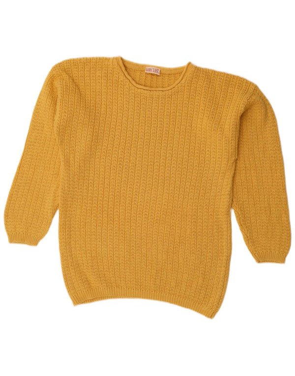 Vintage mujer barco cuello jumper suéter Reino Unido 16 grande amarillo ramio