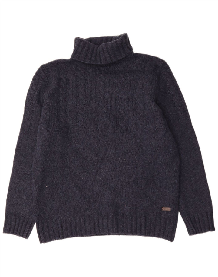 Barbour Hombre Roll Neck Jumper Sweater Grande Azul Marino Lana