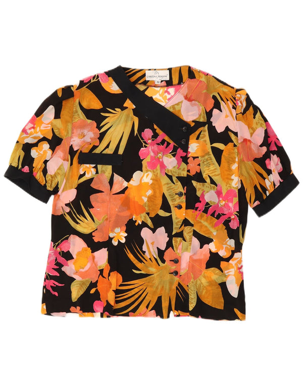 Carolina Pedrjoni Blusa de manga corta para mujer IT 46 Large Negro Floral