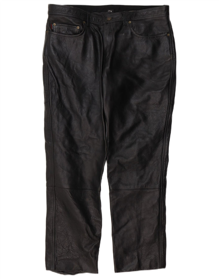 POLO Pantalón recto de cuero para hombre W38 L31 Cuero negro