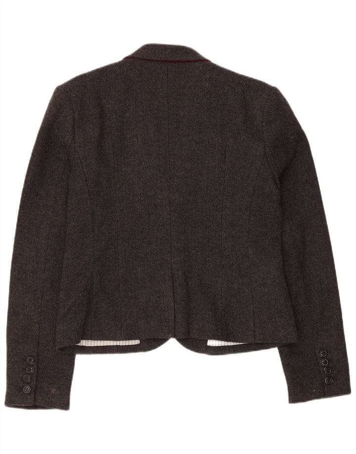 Superdry Chaqueta tipo blazer de 2 botones para mujer, talla 44, talla grande, lana gris en espiga