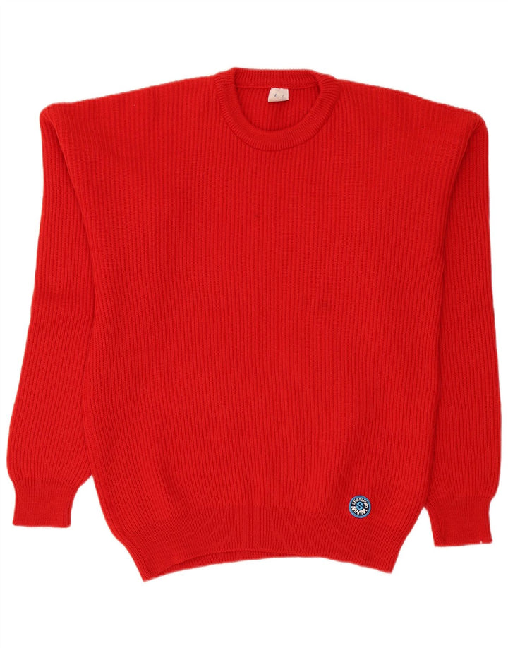 Vintage hombres cuello redondo jersey suéter IT 52 lana roja grande