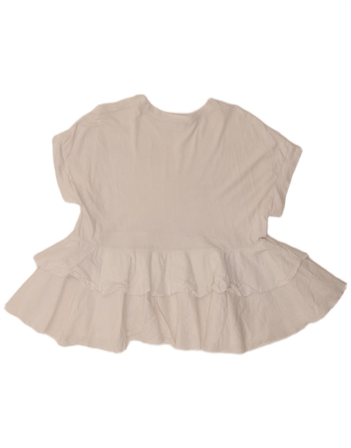 Zara Blusa con volantes en la parte delantera para mujer UK 10 Small White Cotton